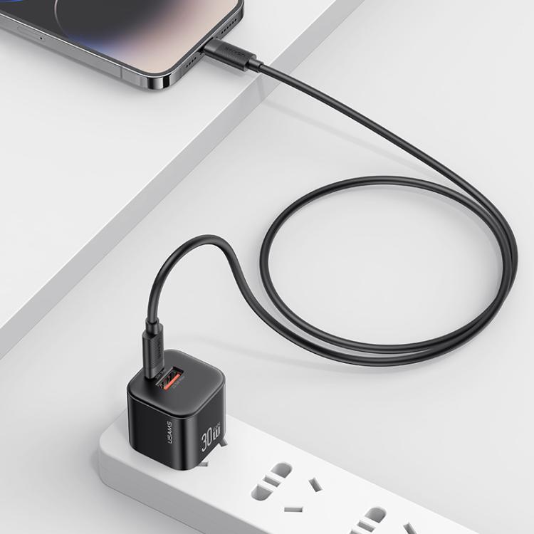 USAMS SJ781 U94 USB-C / Type-C to 8 Pin PD30W Fast Charging Data Cable, Length:1m - Black