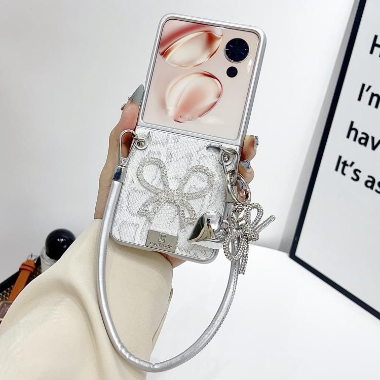 For Xiaomi Mix Flip 2 Scale Texture Bow Phone Case with Wrist Strap / Nameplate