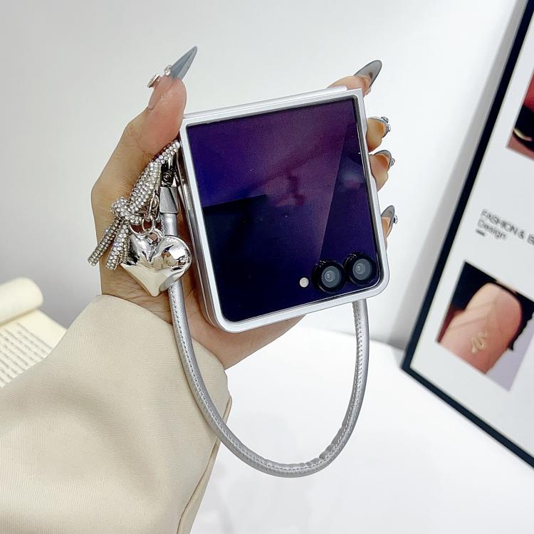 For Samsung Galaxy Z Flip5 Scale Texture Bow Phone Case with Wrist Strap / Nameplate