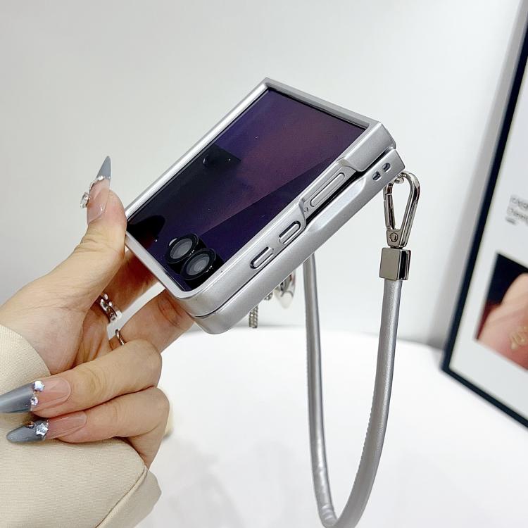 For Samsung Galaxy Z Flip5 Scale Texture Bow Phone Case with Wrist Strap / Nameplate