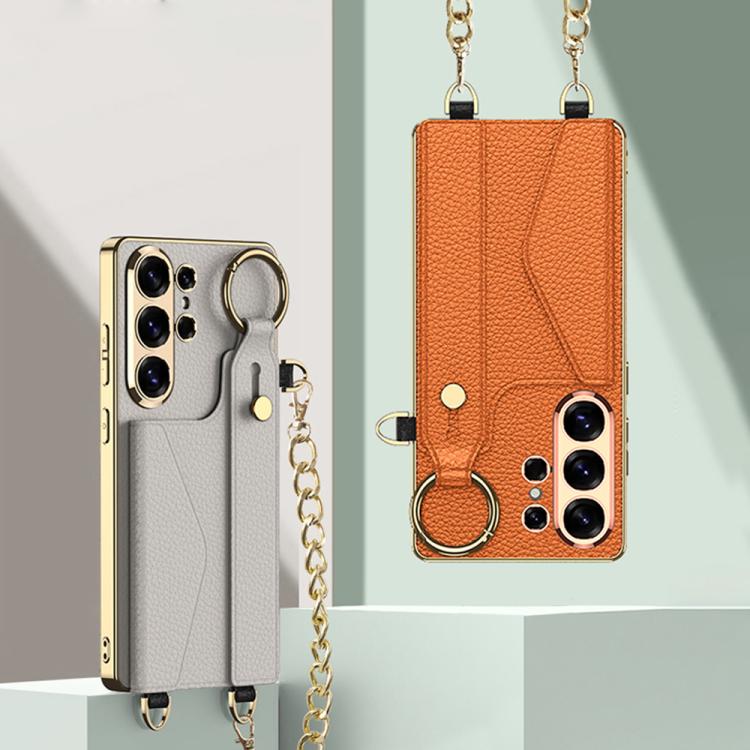 For Samsung Galaxy S26 Ultra 5G GKK Plating Leather Card Holder Full Coverage Phone Case With Bracelet