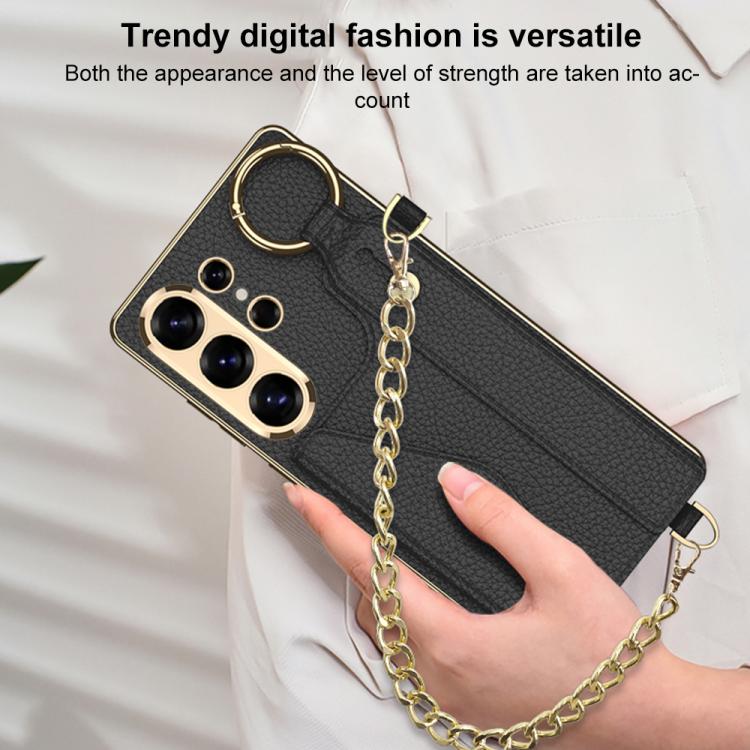For Samsung Galaxy S26 Ultra 5G GKK Plating Leather Card Holder Full Coverage Phone Case With Bracelet