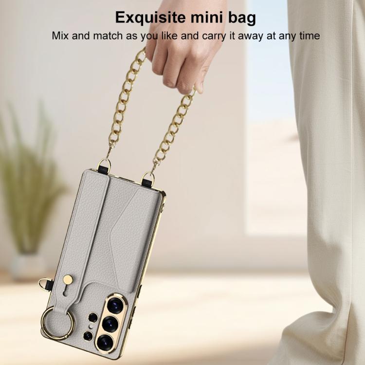For Samsung Galaxy S26 Ultra 5G GKK Plating Leather Card Holder Full Coverage Phone Case With Bracelet