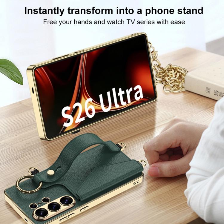 For Samsung Galaxy S26 Ultra 5G GKK Plating Leather Card Holder Full Coverage Phone Case With Bracelet