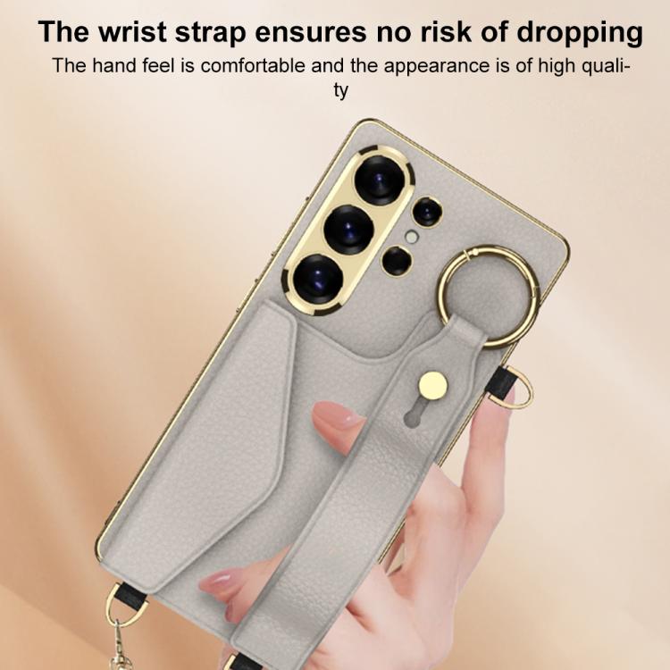 For Samsung Galaxy S26 Ultra 5G GKK Plating Leather Card Holder Full Coverage Phone Case With Bracelet