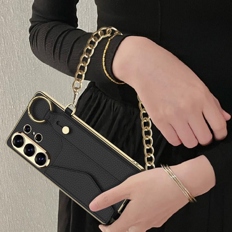 For Samsung Galaxy S26 Ultra 5G GKK Plating Leather Card Holder Full Coverage Phone Case With Bracelet