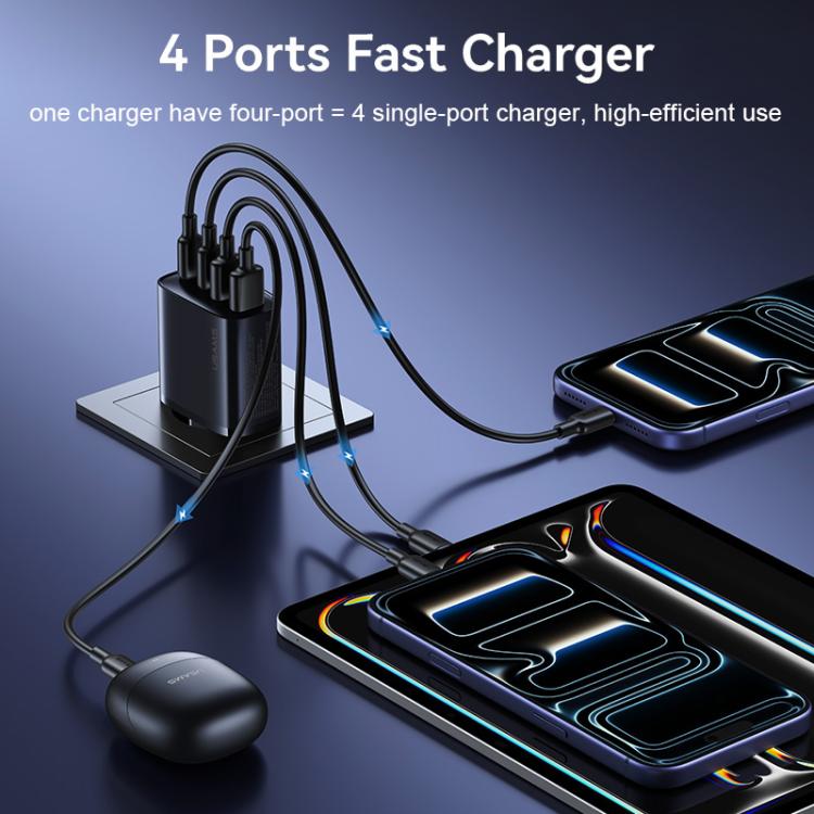 USAMS T70 CC330 40W Dual USB-A and Dual USB-C / Type-C 4-Port GaN Fast Charger, Plug:EU Plug - Black