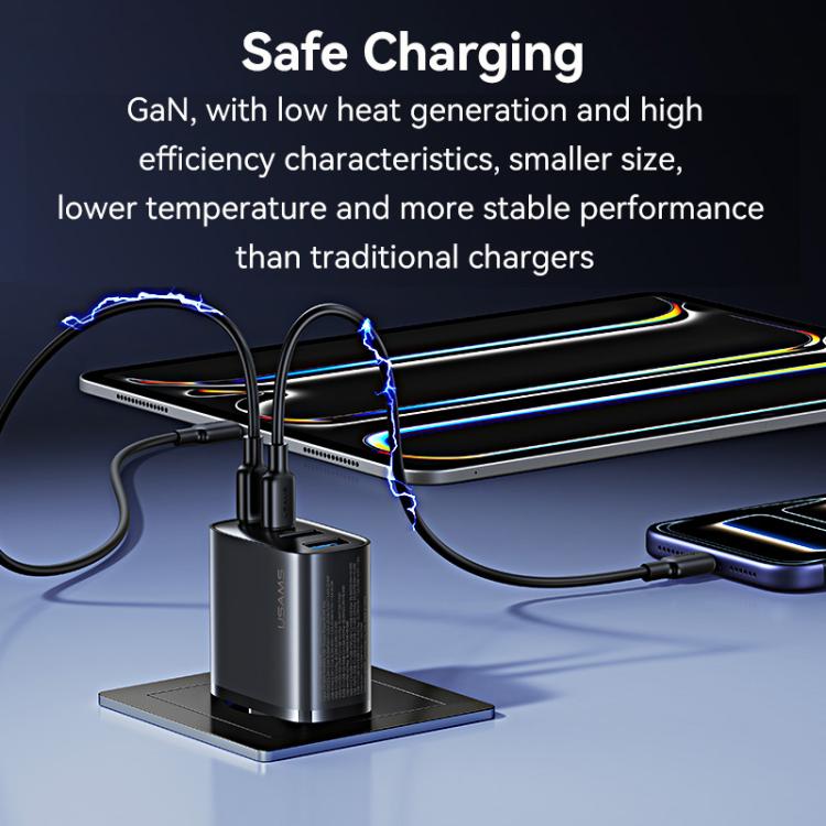 USAMS T70 CC330 40W Dual USB-A and Dual USB-C / Type-C 4-Port GaN Fast Charger, Plug:EU Plug - Black