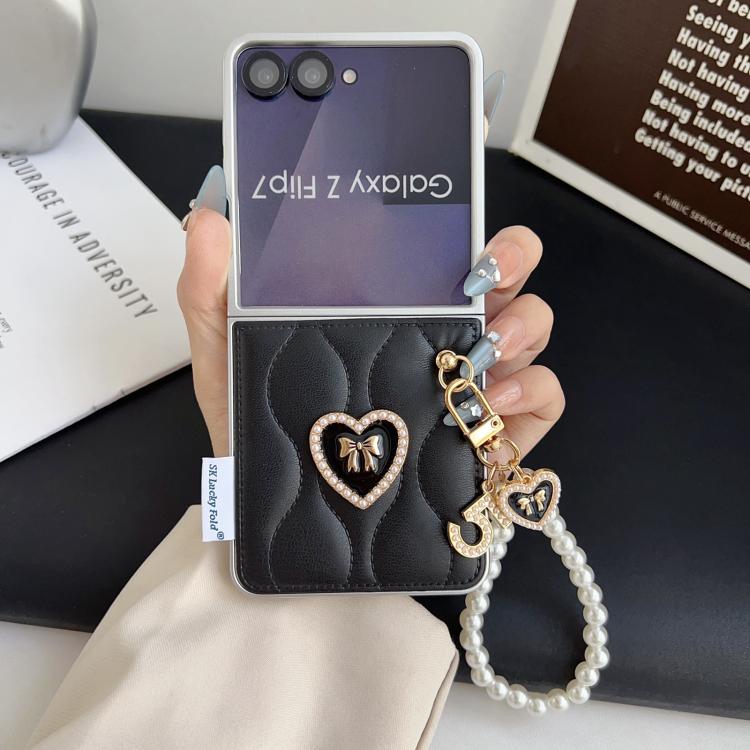 For Samsung Galaxy Z Fold7 5G Puffer Jacket Texture 3D Heart Phone Case with Wrist Strap