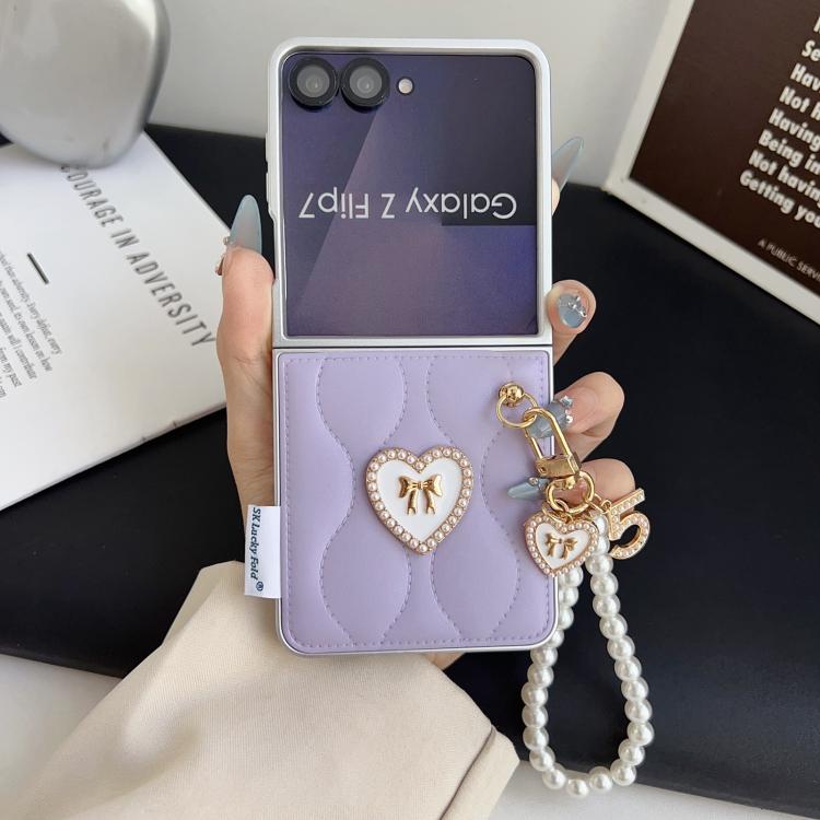 For Samsung Galaxy Z Fold7 5G Puffer Jacket Texture 3D Heart Phone Case with Wrist Strap