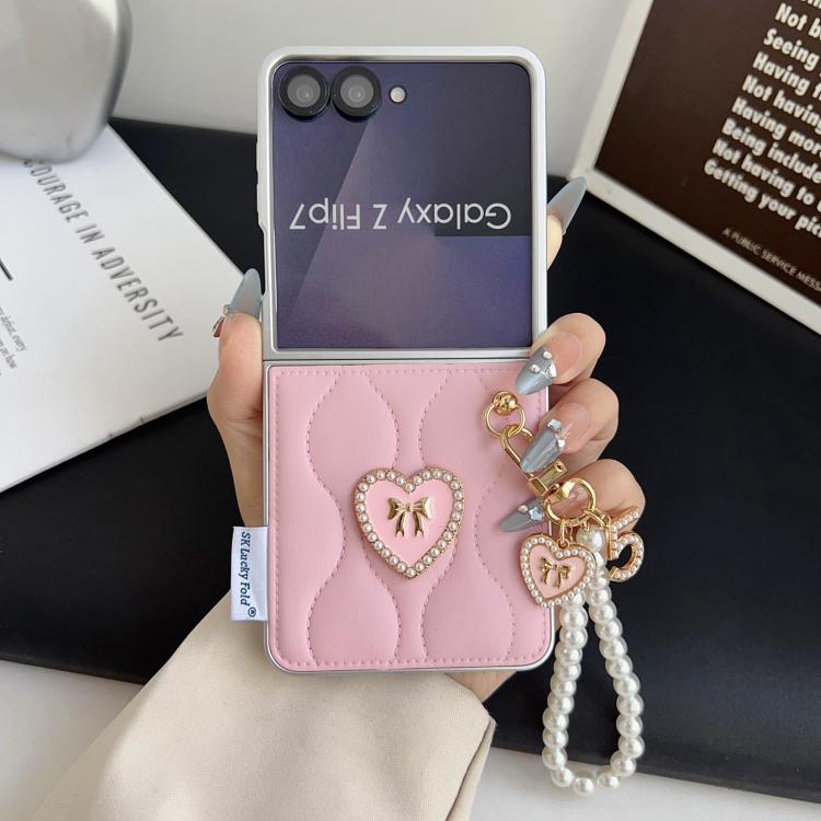 For Samsung Galaxy Z Fold7 5G Puffer Jacket Texture 3D Heart Phone Case with Wrist Strap