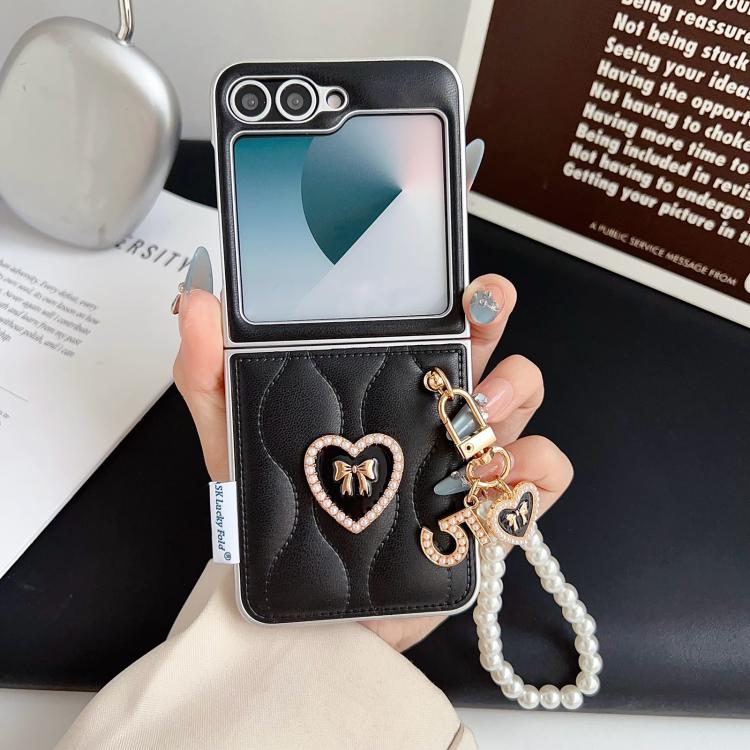 For Samsung Galaxy Z Flip5 Puffer Jacket Texture 3D Heart Phone Case with Wrist Strap