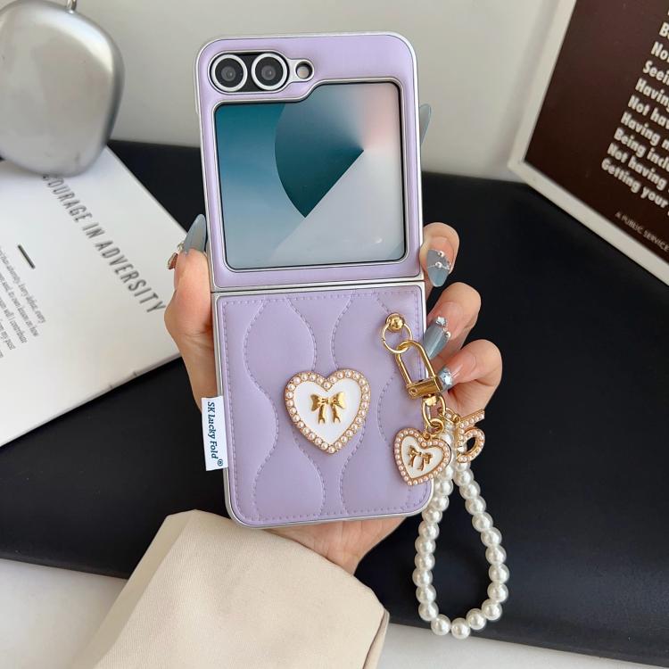 For Samsung Galaxy Z Flip5 Puffer Jacket Texture 3D Heart Phone Case with Wrist Strap