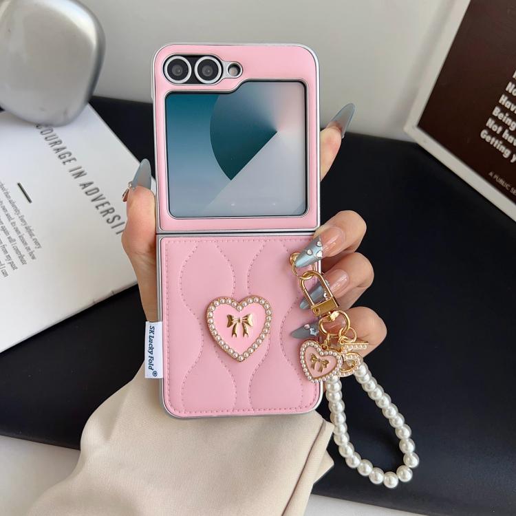 For Samsung Galaxy Z Flip5 Puffer Jacket Texture 3D Heart Phone Case with Wrist Strap