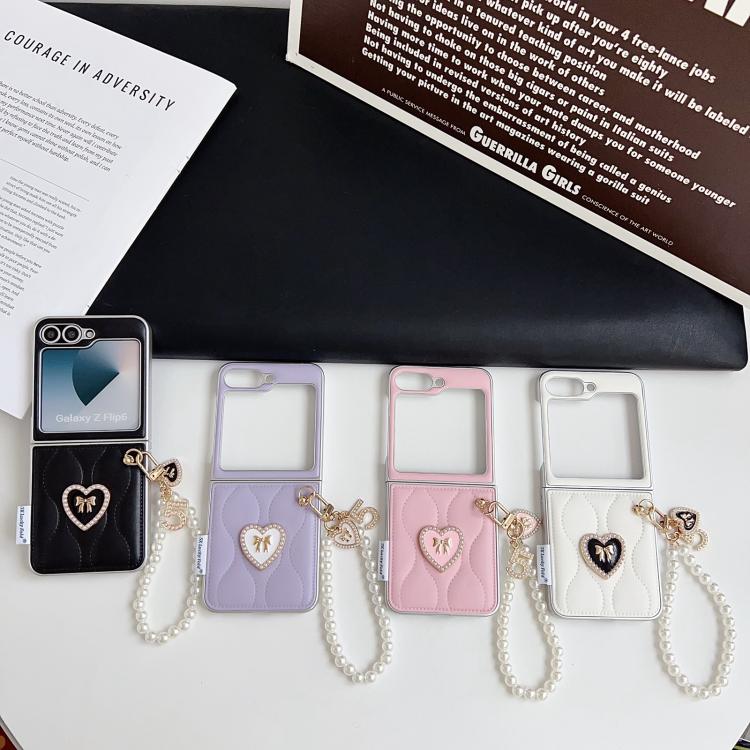 For Samsung Galaxy Z Flip5 Puffer Jacket Texture 3D Heart Phone Case with Wrist Strap