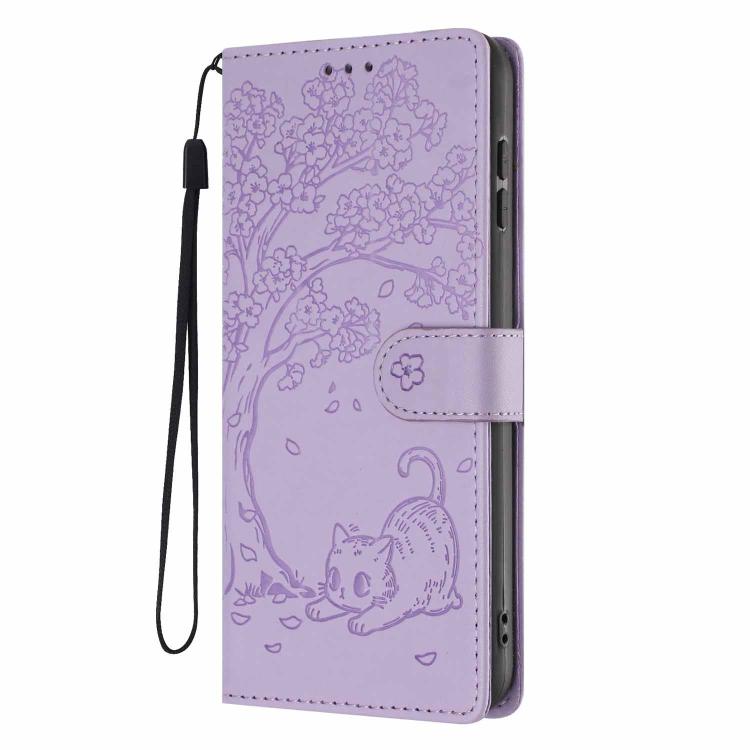 For Redmi 12C Tree Cat Embossed Flip Vegan Leather Phone Case