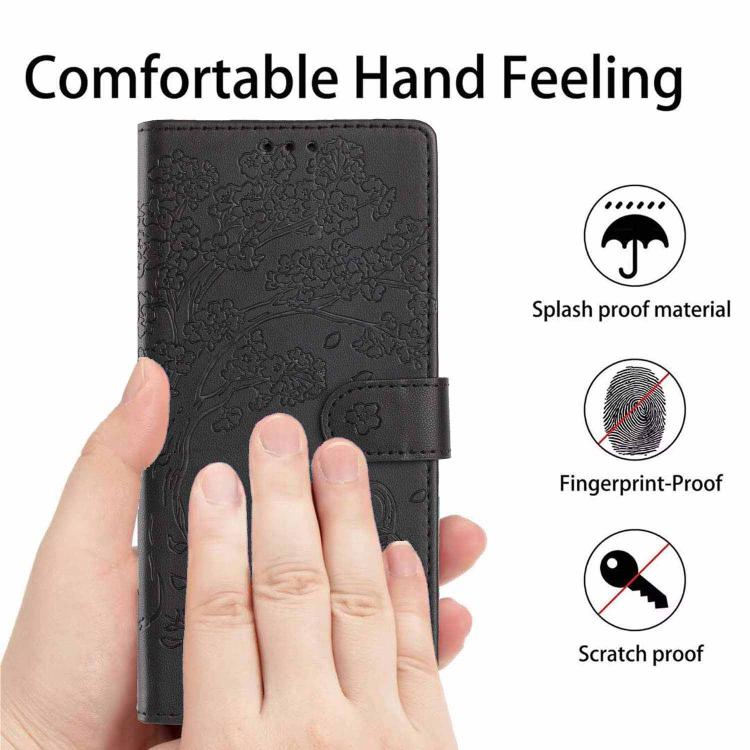 For Redmi Note 12 5G / Poco X5 Tree Cat Embossed Flip Vegan Leather Phone Case