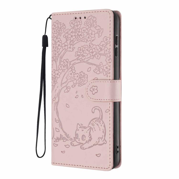 For Redmi Note 12 Pro 5G Global Tree Cat Embossed Flip Vegan Leather Phone Case