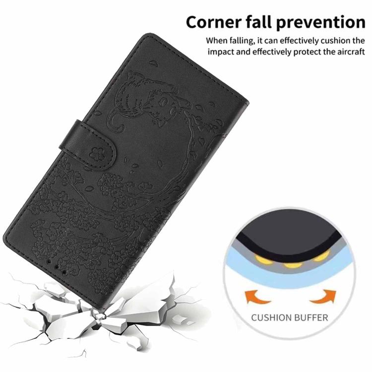 For Redmi Note 14S 4G Tree Cat Embossed Flip Vegan Leather Phone Case