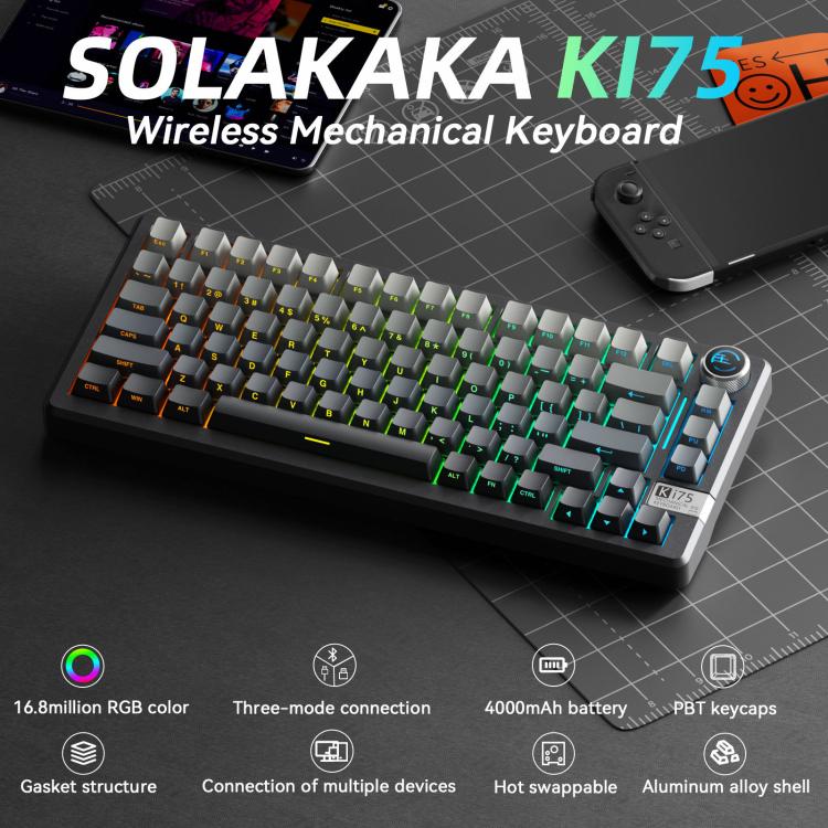 SOLAKAKA Ki75 Tri-mode RGB Side-Legend Wireless Mechanical Keyboard, Type:Seiya Switch - Gradient Gray