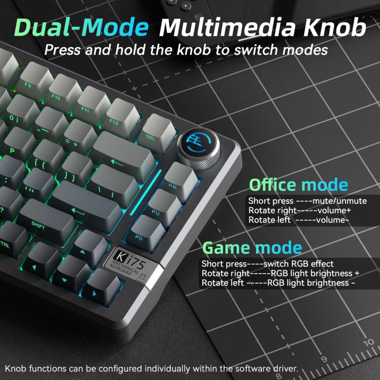 SOLAKAKA Ki75 Tri-mode RGB Side-Legend Wireless Mechanical Keyboard, Type:Seiya Switch - Gradient Gray