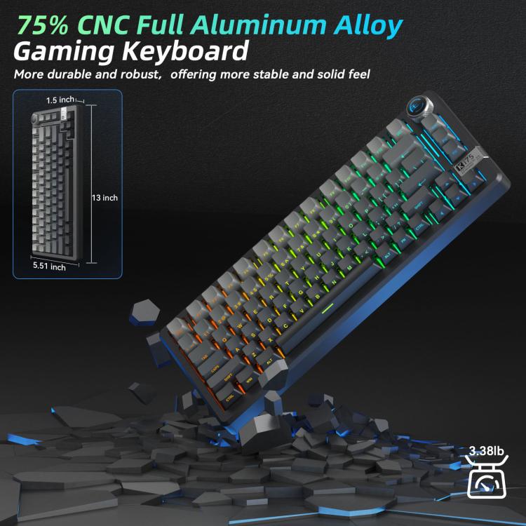 SOLAKAKA Ki75 Tri-mode RGB Side-Legend Wireless Mechanical Keyboard, Type:Seiya Switch - Gradient Gray