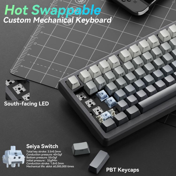 SOLAKAKA Ki75 Tri-mode RGB Side-Legend Wireless Mechanical Keyboard, Type:Seiya Switch - Gradient Gray
