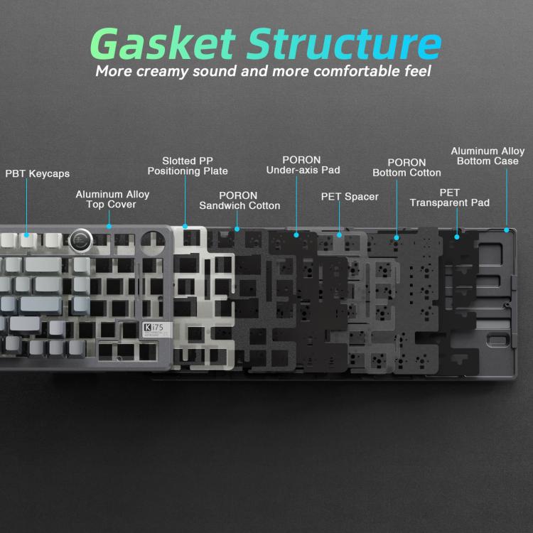 SOLAKAKA Ki75 Tri-mode RGB Side-Legend Wireless Mechanical Keyboard, Type:Seiya Switch - Gradient Gray