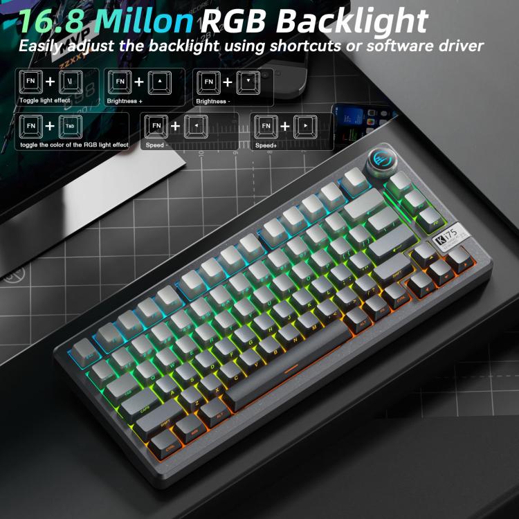 SOLAKAKA Ki75 Tri-mode RGB Side-Legend Wireless Mechanical Keyboard, Type:Seiya Switch - Gradient Gray
