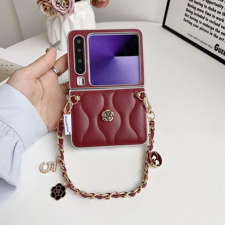 For Huawei Pura X Puffer Jacket 3D Camellia Pattern Phone Case with Wrist Strap