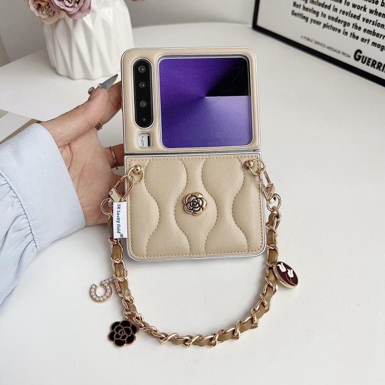 For Huawei Pura X Puffer Jacket 3D Camellia Pattern Phone Case with Wrist Strap