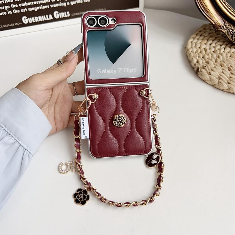For Samsung Galaxy Z Flip5 Puffer Jacket 3D Camellia Pattern Phone Case with Wrist Strap