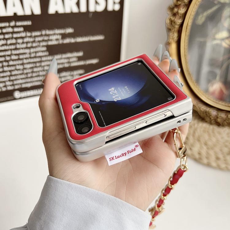 For Samsung Galaxy Z Flip5 Puffer Jacket 3D Camellia Pattern Phone Case with Wrist Strap