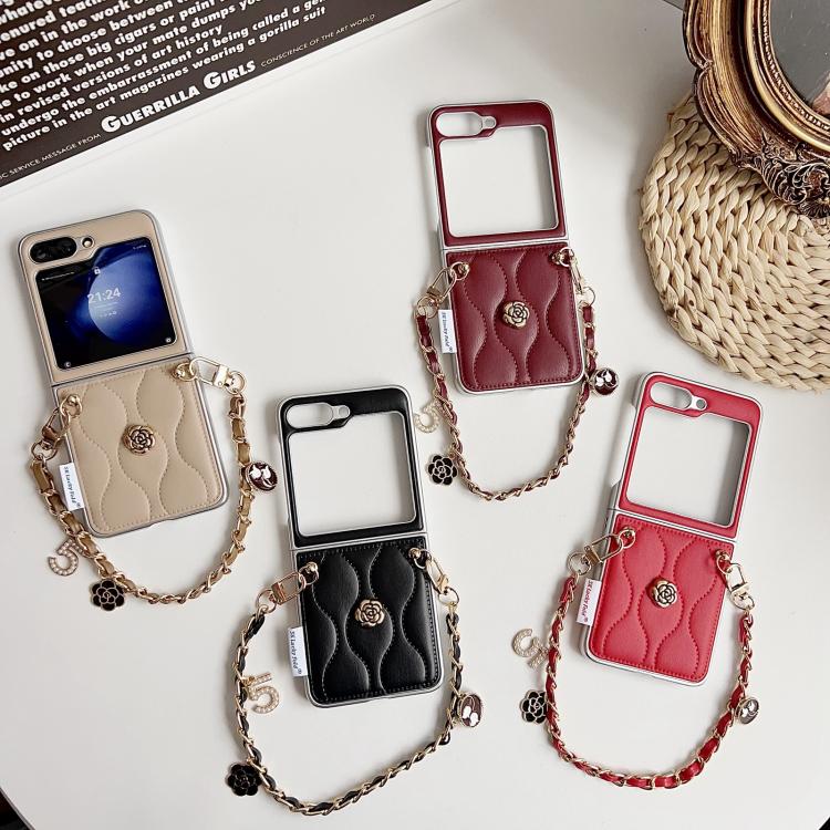 For Samsung Galaxy Z Flip5 Puffer Jacket 3D Camellia Pattern Phone Case with Wrist Strap
