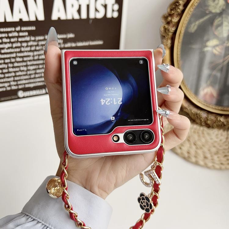 For Samsung Galaxy Z Flip5 Puffer Jacket 3D Camellia Pattern Phone Case with Wrist Strap