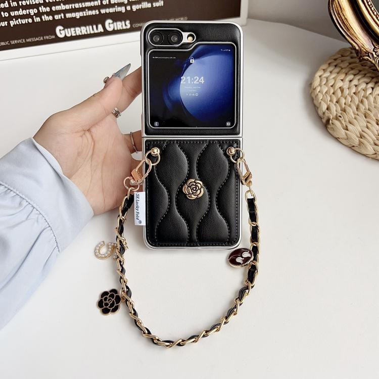 For Samsung Galaxy Z Flip5 Puffer Jacket 3D Camellia Pattern Phone Case with Wrist Strap