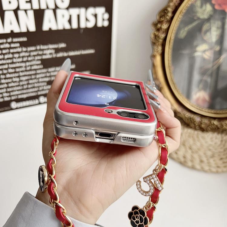 For Samsung Galaxy Z Flip5 Puffer Jacket 3D Camellia Pattern Phone Case with Wrist Strap