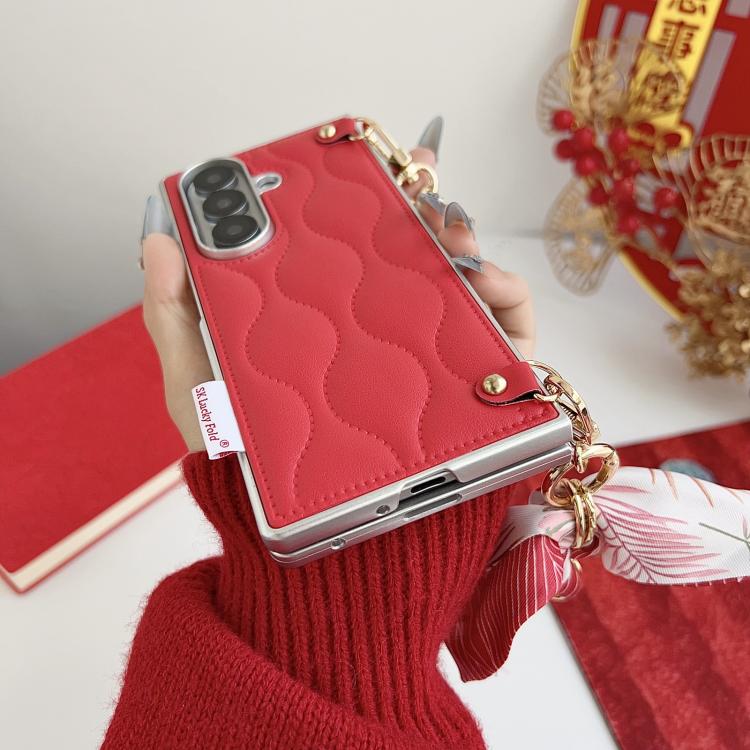 For Samsung Galaxy Z Fold7 5G Puffer Jacket Scarf Fabric Wrist Strap Phone Case