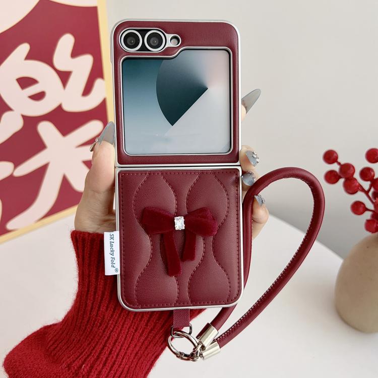 For Samsung Galaxy Z Flip6/7 FE Puffer Jacket Bow Phone Case with  Wrist Strap