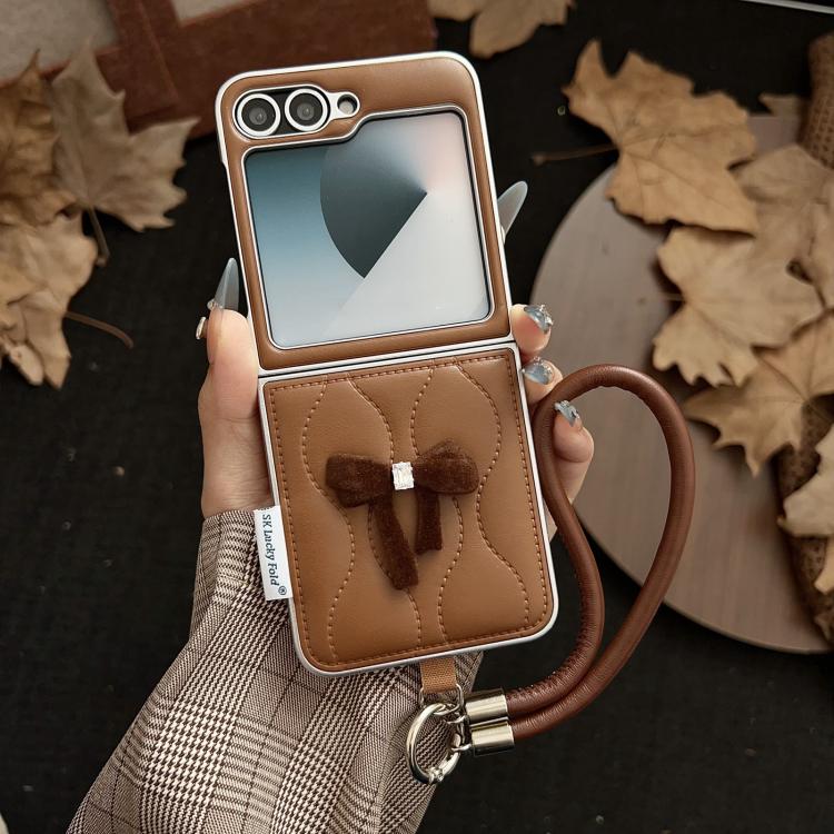 For Samsung Galaxy Z Flip6/7 FE Puffer Jacket Bow Phone Case with  Wrist Strap