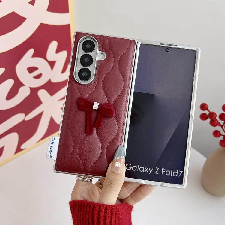 For Samsung Galaxy Z Fold7 5G Puffer Jacket Bow Phone Case with  Wrist Strap