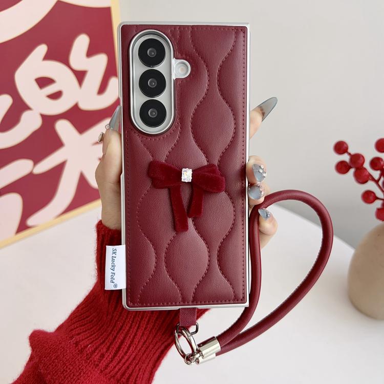 For Samsung Galaxy Z Fold7 5G Puffer Jacket Bow Phone Case with  Wrist Strap