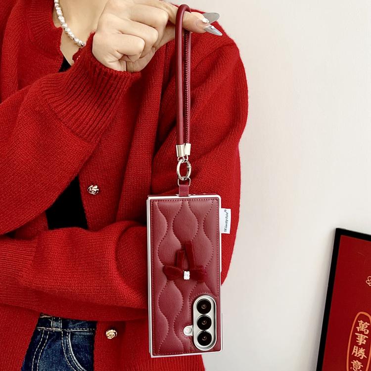 For Samsung Galaxy Z Fold7 5G Puffer Jacket Bow Phone Case with  Wrist Strap