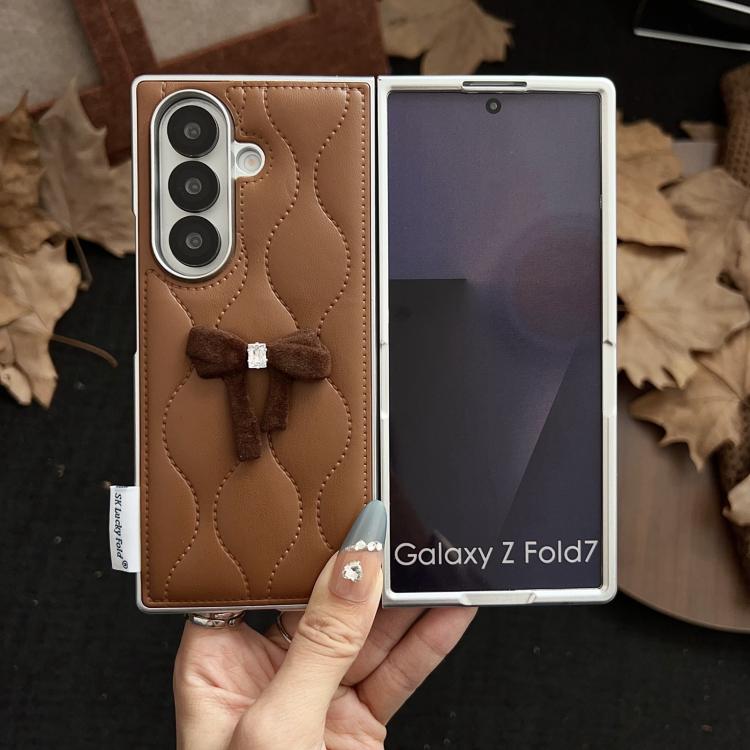 For Samsung Galaxy Z Fold7 5G Puffer Jacket Bow Phone Case with  Wrist Strap