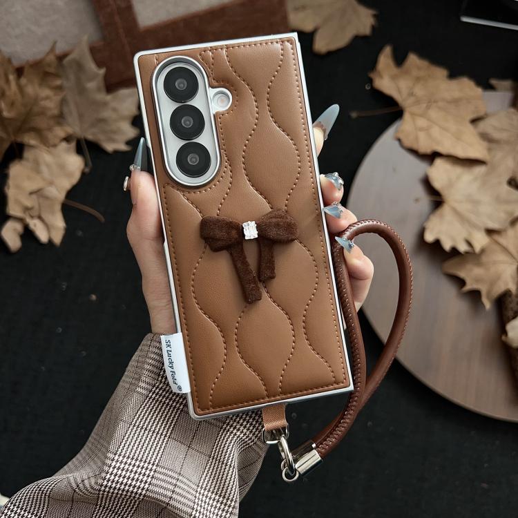 For Samsung Galaxy Z Fold7 5G Puffer Jacket Bow Phone Case with  Wrist Strap