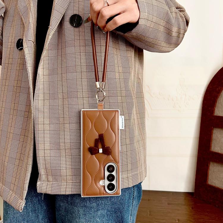 For Samsung Galaxy Z Fold7 5G Puffer Jacket Bow Phone Case with  Wrist Strap