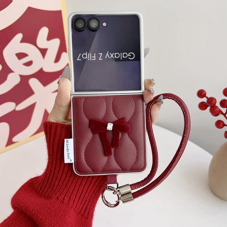 For Samsung Galaxy Z Flip7 5G Puffer Jacket Bow Phone Case with  Wrist Strap