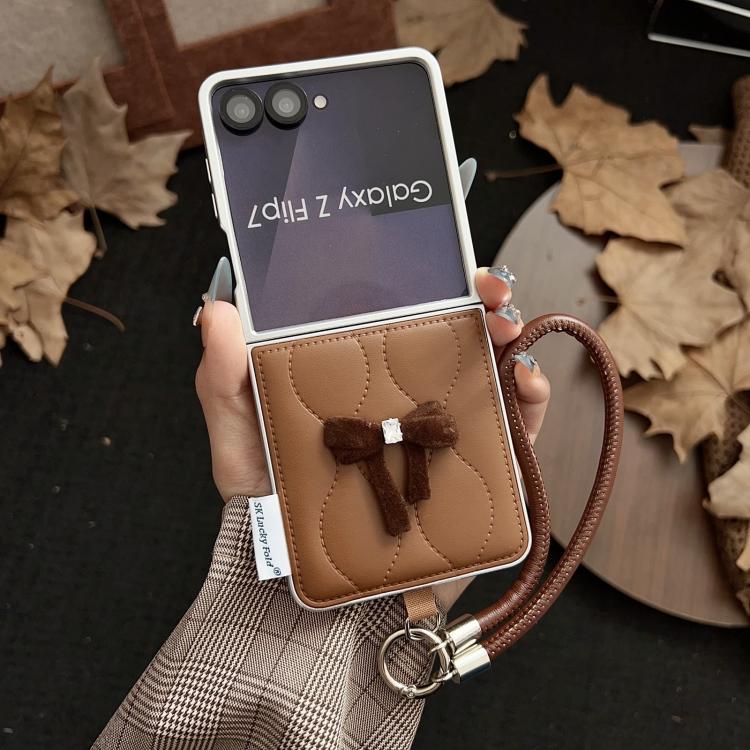 For Samsung Galaxy Z Flip7 5G Puffer Jacket Bow Phone Case with  Wrist Strap