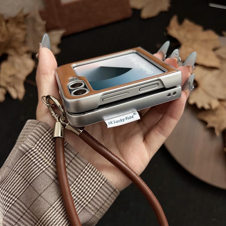 For Samsung Galaxy Z Flip7 5G Puffer Jacket Bow Phone Case with  Wrist Strap