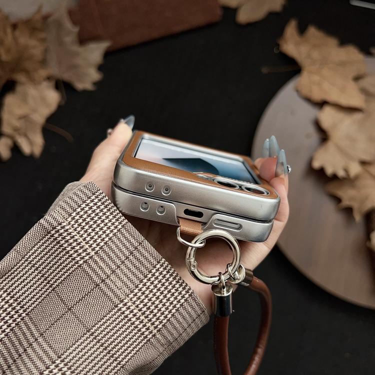For Samsung Galaxy Z Flip5 Puffer Jacket Bow Phone Case with  Wrist Strap